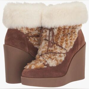 Brown and Cream Women's Wedge Boots